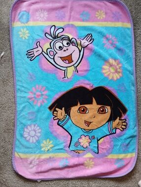 Vintage Dora the Explorer Plush Kids Blanket